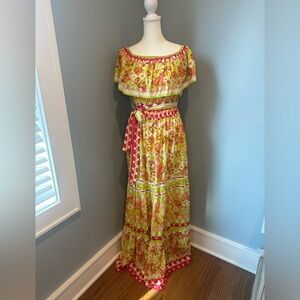 Flying Tomato Pink and Green Rayon Maxi Dress
